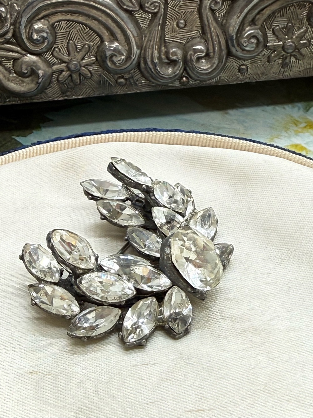 Vintage rhinestone wreath brooch
